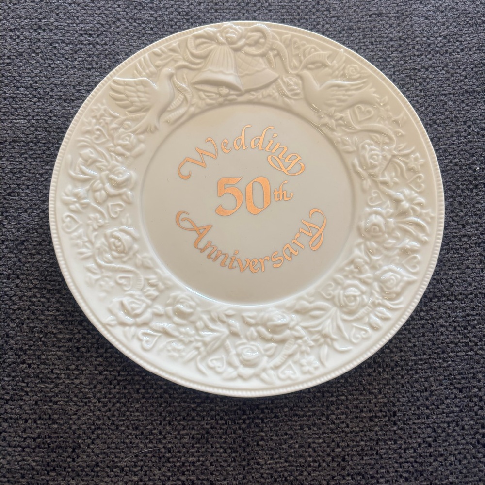 Vintage Russ 50th Wedding Anniversary Decorative Plate - Gold on Cream